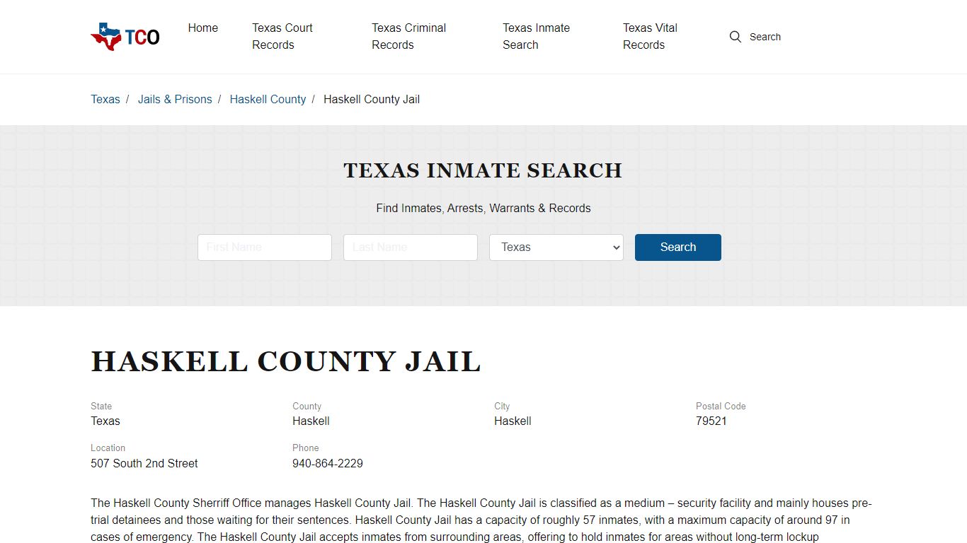 Haskell County Jail in Haskell, TX - Contact Information and Public Records